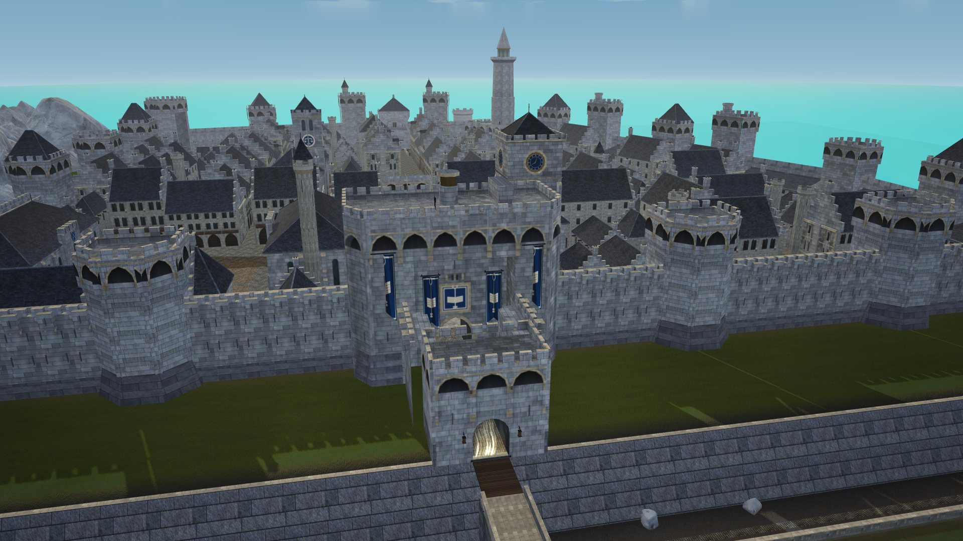The garrison city of Caerdun, its lighthouse and walls over the sea.