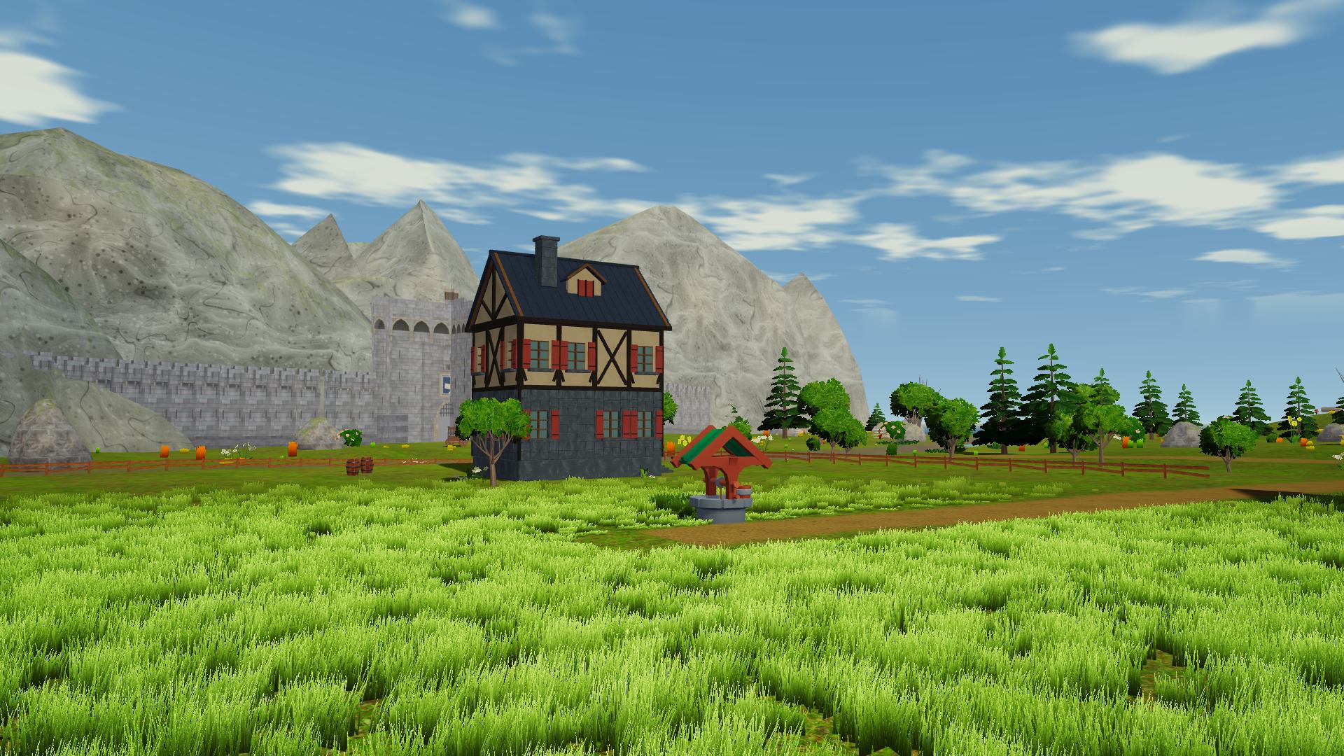 Farmhouses below the cliffs of Caerdun.