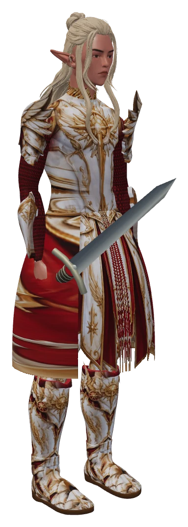 A Valdren Paladin in the guild's level-50 plate.