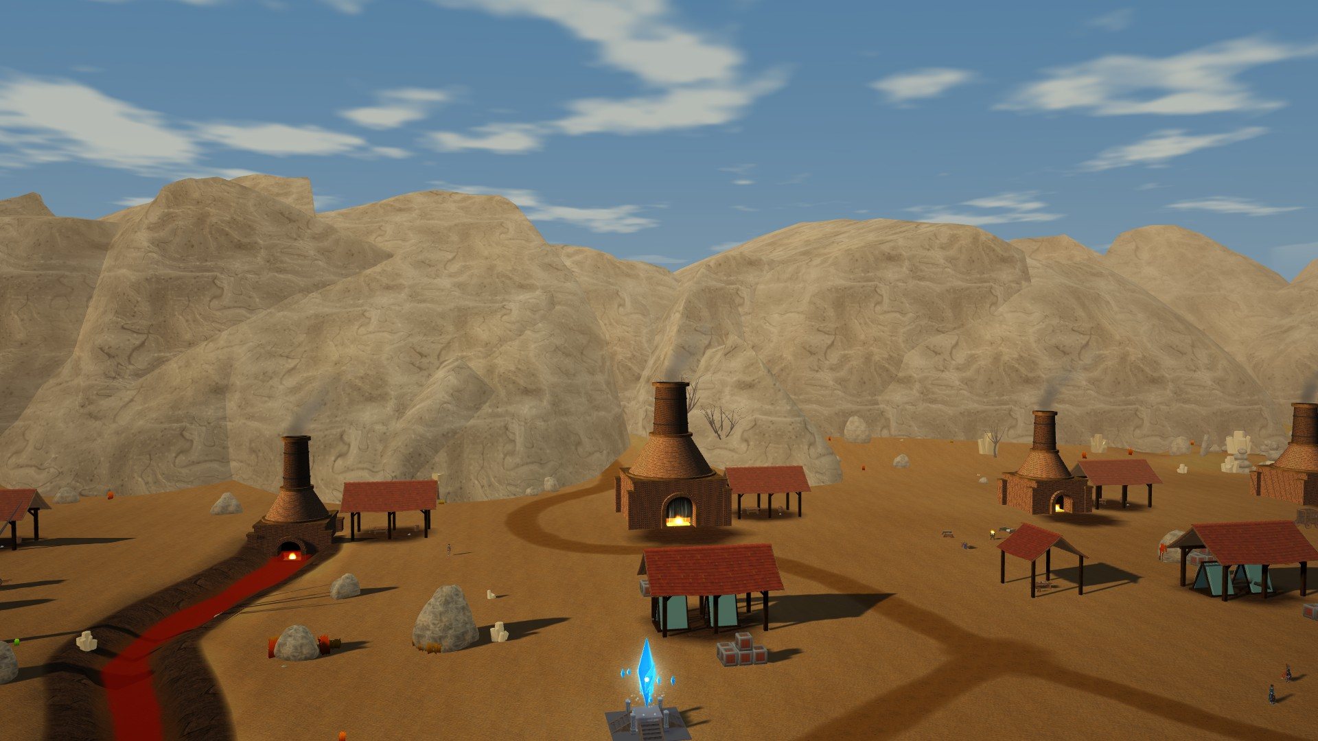 A molten channel runs past the furnaces in the dunes.