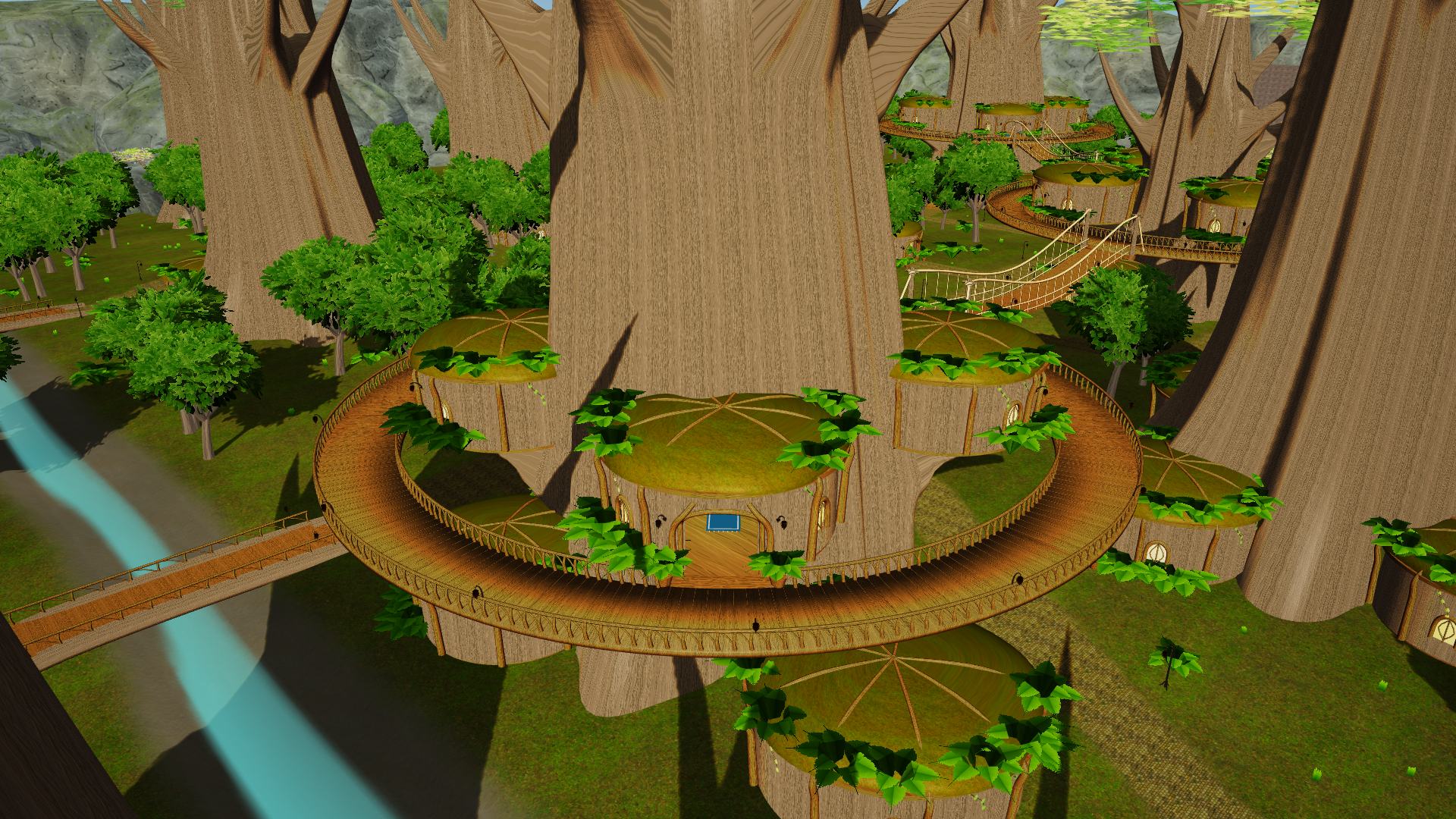 Walkways ring the trunks of Heartwood's great trees.