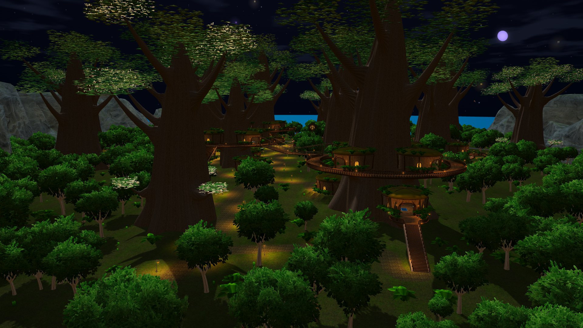 Resin lamps light Heartwood after dark.