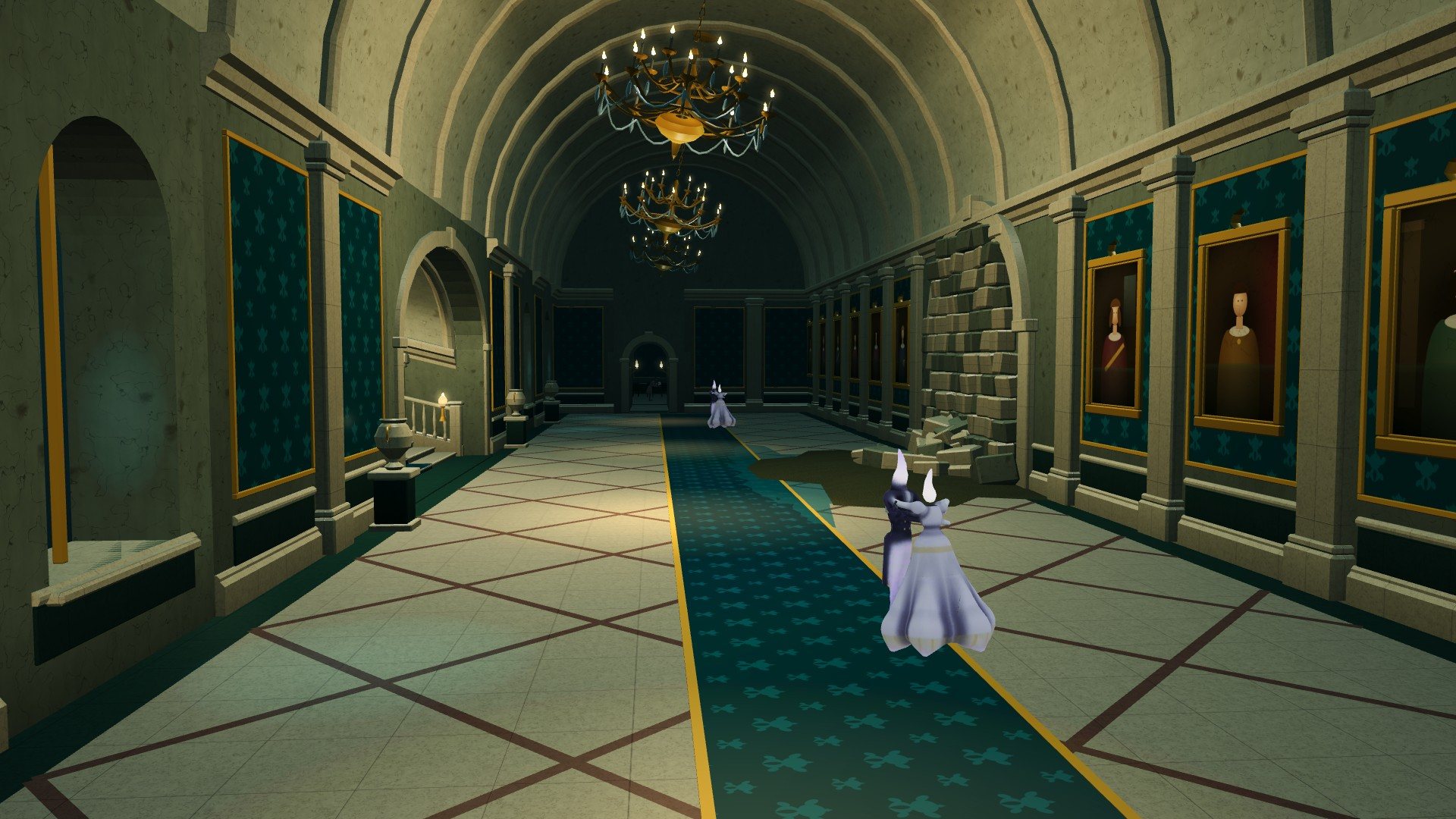 Ghostly dancers in the Sunken Ballroom's long gallery.